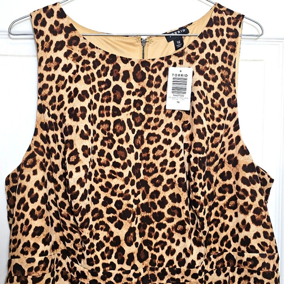 Torrid‎ NWT Leopard Print Chiffon Sleeveless Skater Maxi Dress 16 Animal Fall - Picture 2 of 8